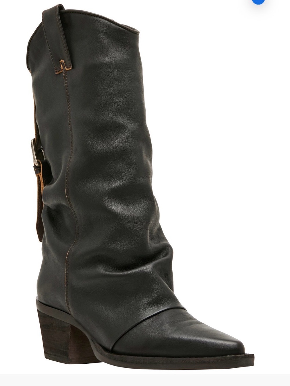Steve Madden Black Leather Slouchy Mid-Calf Heeled Boot - Picture 1 of 4
